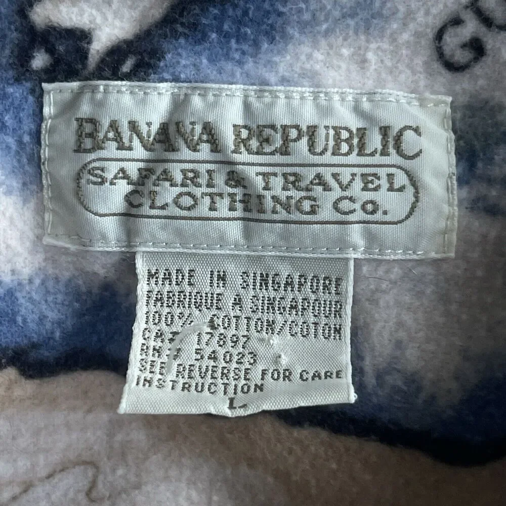 Banana Republic Safari Travel Shirt‎ Mens Large Button Up Flannel Travel AOP 90s